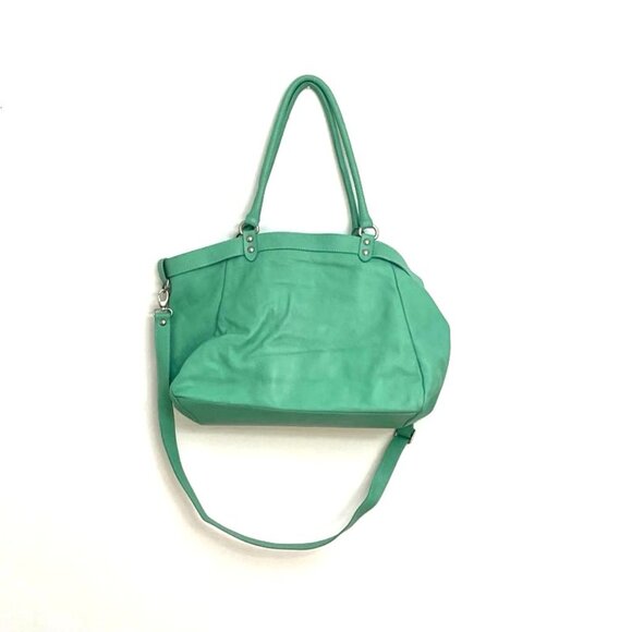 Garnet Hill Leather Purse Bag Green Italy Double Handles & Shoulder Strap - Picture 2 of 11